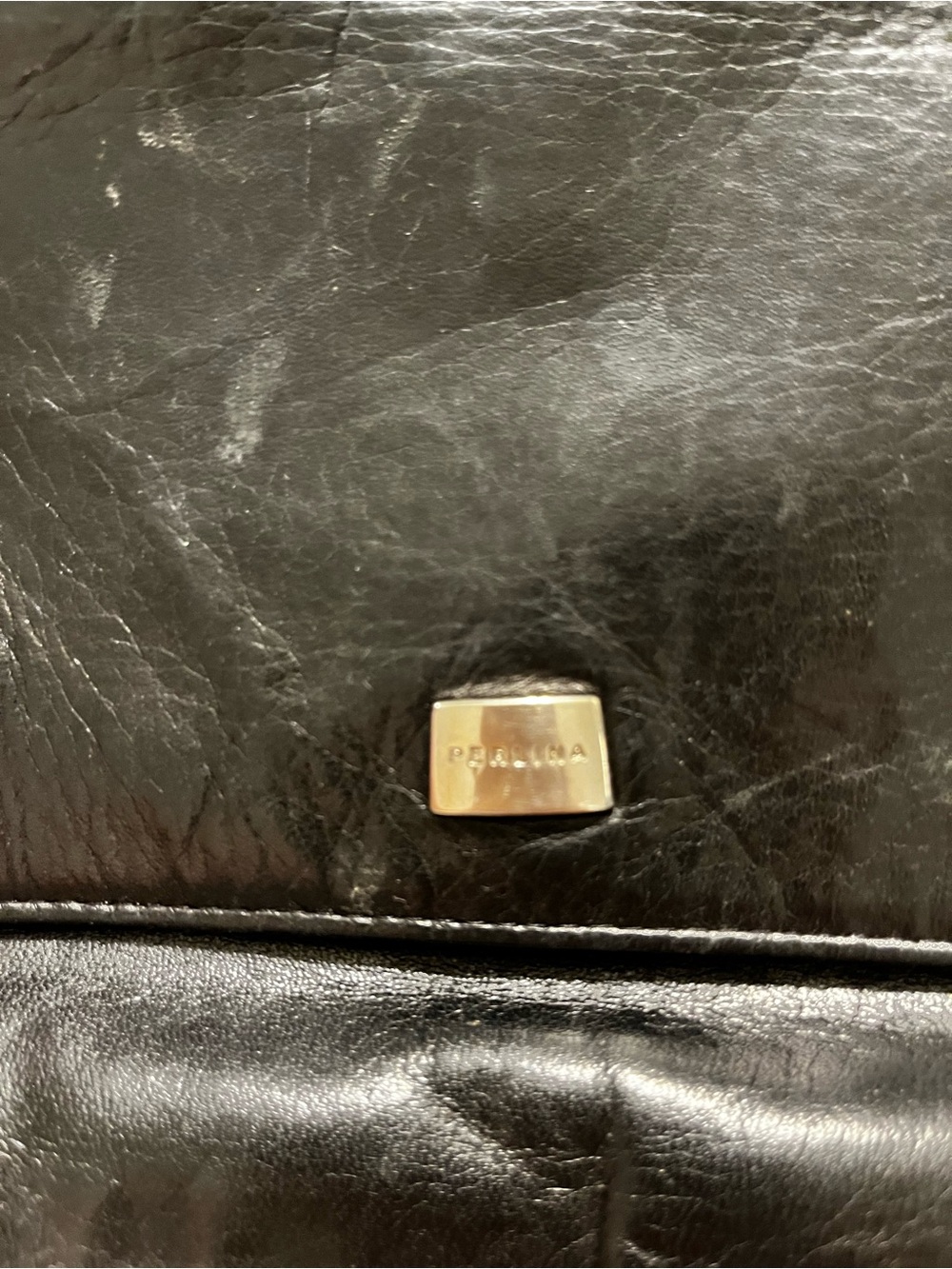 Perlina Black Leather Crossbody with Gold Plaque